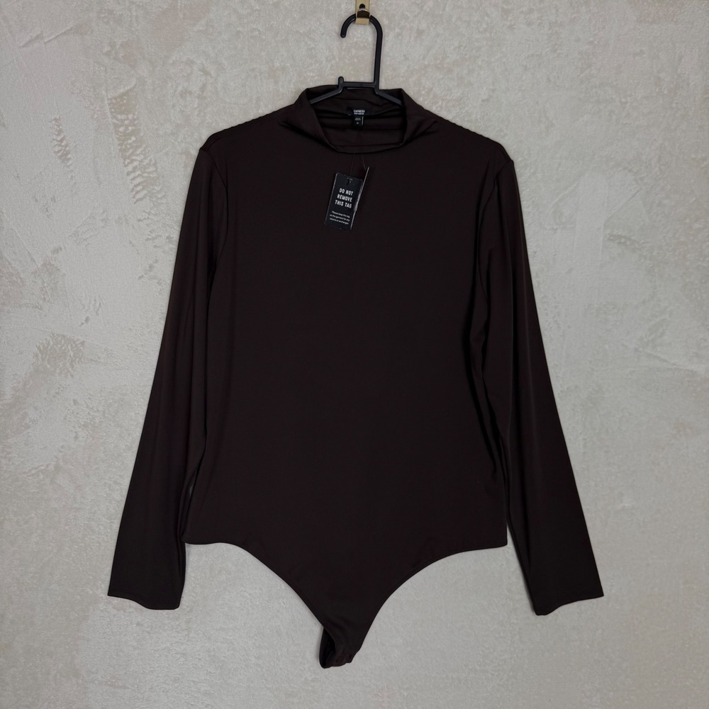 Express Body Contour Mock Neck Long Sleeve Bodice Brown XL NWT